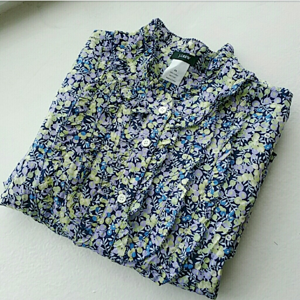 J Crew Floral Print Ruffle Blouse  XS